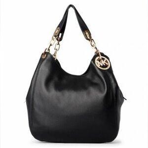Michael Kors Black Hobo Bag with Gold Accents